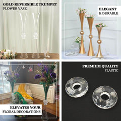 2-Pack Flower Vases Trumpet Design with Crystal Embellishments Clear - Reversible Plastic Centerpieces for Events 27"