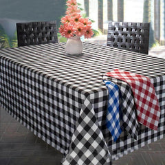 Polyester 60"x126" Rectangle Tablecloth White/Black - Stylish Checkered Buffalo Plaid Design for Farmhouse Themes
