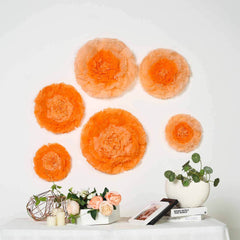 Set of 6 Coral Orange Carnation 3D Paper Flowers Wall Decor - 7",9",11"