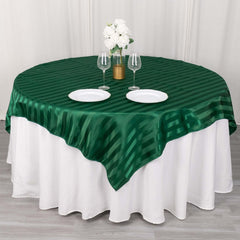 Satin 72"x72" Table Overlay Square Tablecloth Hunter Emerald Green - Stripe Table Topper