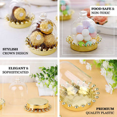 12 Pack 4" Clear Gold Mini Crown Treats Party Favor Boxes, Small Treats Jar Party Favor Boxes With Dome Lid