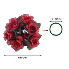 4 Pack 3" Black Red Artificial Silk Rose Flower Candle Ring Wreaths
