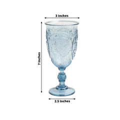 24-Pack Plastic Wine Glasses 10oz – Transparent Dusty Blue Vintage Goblets with Retro Embossed Design, Elegant Drinkware - 7" Tall
