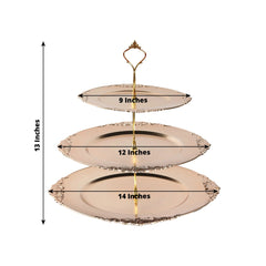 3-Tier Plastic Round Cupcake Stand Metallic Gold - Vintage-Inspired Reusable Dessert Display Holder Tea Party Serving Tray Platter with Baroque Rim & Top Handle 13"