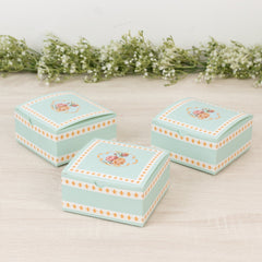 25-Pack Gift Boxes Vintage Rose Floral – Turquoise Cardstock Favor Boxes for Cookies, Candies, and Mini Keepsakes - 4"x4"x2"