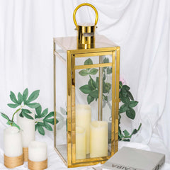 Stainless Steel Candle Lantern Vintage Top Design Gold - Outdoor Metal Patio Lantern Centerpiece 22"