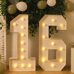 Giant LED Marquee Light Up Number "1", White 4ft Pre-Cut Foam Board with 10 Warm White Battery Operated LEDs, Glue Gun and Sticks