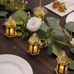 6-Pack LED Tealights Warm White Moroccan Style Gold - Battery Operated Mini Lantern Candle Lamp Centerpieces 3.5"