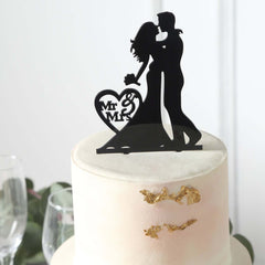 Acrylic Cake Toppers Black Silhouette Design Mr and Mrs - Wedding Cake Decoration Set 7"