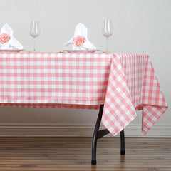 Polyester 60"x102" Rectangle Tablecloth White/Rose Quartz - Checkered Buffalo Plaid Table Cover