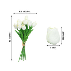 10 Stems 13" White Real Touch Artificial Foam Tulip Flower Bouquets