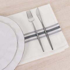 10 Pack Premium Spun Polyester 18"x22" Napkins White/Gray Bistro Style - Highly Absorbent Cotton-Like Feel Cloth Napkins