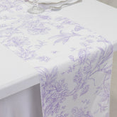 Polyester Table Runner 12"x108" White with Lavender Lilac French Toile Floral Print - Stylish Reusable Table Décor