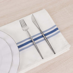 10 Pack Premium Spun Polyester 18"x22" Napkins White/Blue Bistro Style - Highly Absorbent Cotton-Like Feel Cloth Napkins