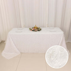 Polyester 90"x156" Rectangle Tablecloth White with Shaggy Fringe Design - Stylish Table Cover