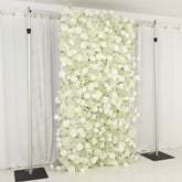8ftx4ft Roll Up Artificial Flower Wall Panel Backdrop with White Silk Roses & Baby's Breath