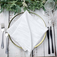 5 Pack Taffeta 20"x20" Napkins White - Accordion Crinkle Style Dinner Napkins for Upscale Dining