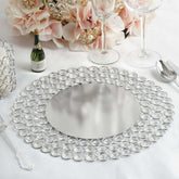 Wired Metal Round Charger Plate 14" in SIlver with Acrylic Crystal Beads, Glamorous Decorative Dinner Charger Tableware