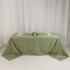 Polyester 90"x132" Rectangle Tablecloth Dusty Sage Green with Gold Foil Tree Branch Pattern - Wrinkle-Resistant Seamless Table Cover
