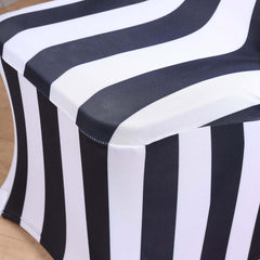 Stretch Spandex Chair Cover Black/White for Folding Chairs - 2" Striped Wrinkle Resistant Classy 160GSM Fitted Slipcover With Foot Pockets