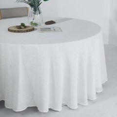 Faux Linen 120" Round Tablecloth White - Modern Slubby Texture with Wrinkle-Resistant Appeal Seamless Table Cover