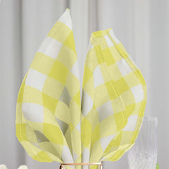 5 Pack Polyester 15"x15" Napkins Yellow/White Buffalo Plaid Gingham Style Cloth Napkins