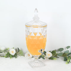 1.3 Gallon Glass Beverage Dispenser, Apothecary Jar Style Party Drink Dispenser with Diamond Texture and Lid - Versatile Serving Feature 21"