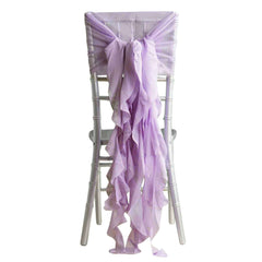 1 Set Chiffon Hoods Chair Sashes with Willow Ruffles Design Lavender Lilac - Stylish Chair Bow Decor