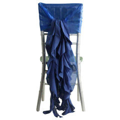 1 Set Chiffon Hoods Chair Sashes with Willow Ruffles Design Royal Blue - Stylish Chair Bow Decor