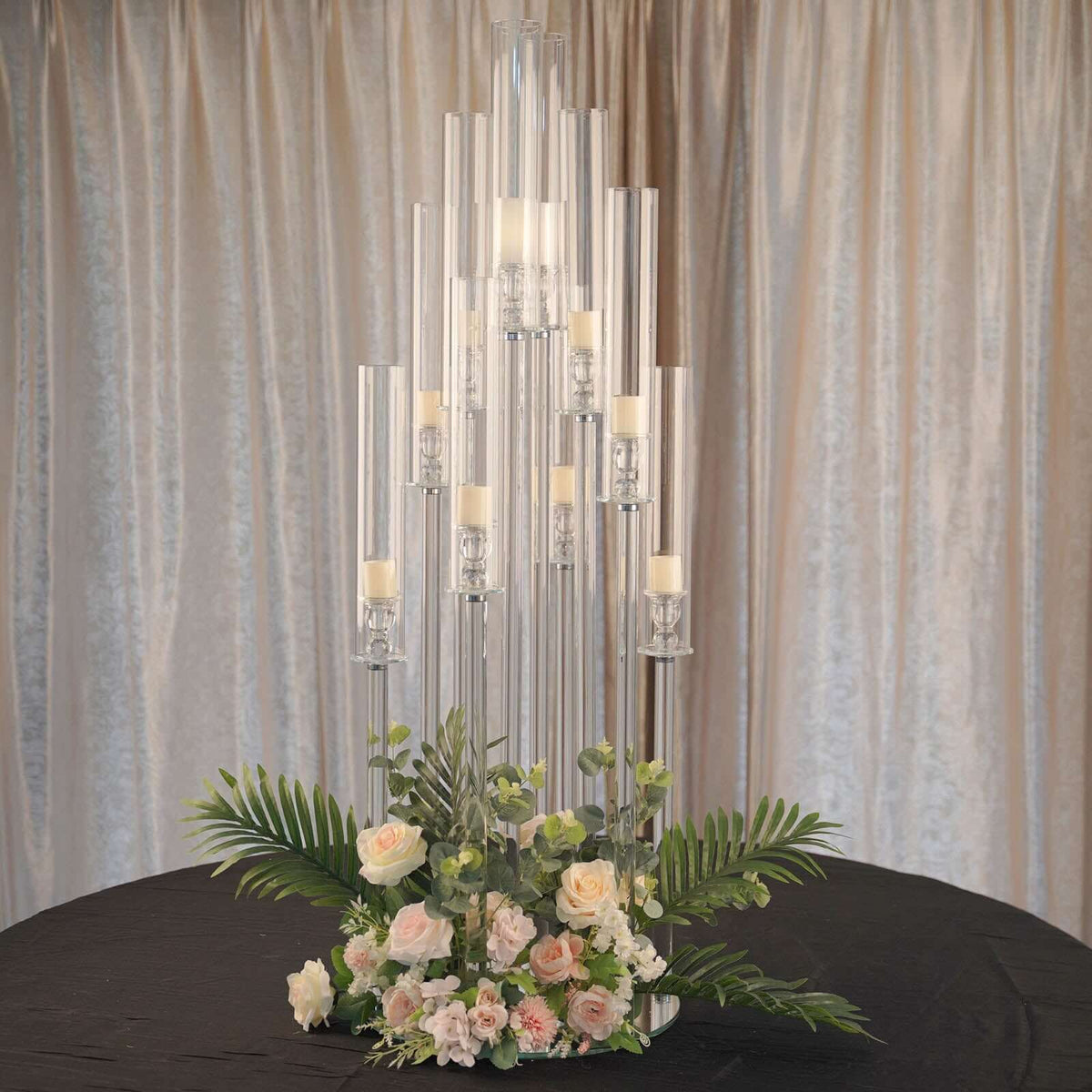 10-Arm Round Cluster Crystal Candelabra with Mirror Base Clear - Sparkling Candle Holder for Votive & Pillar Candles 47"