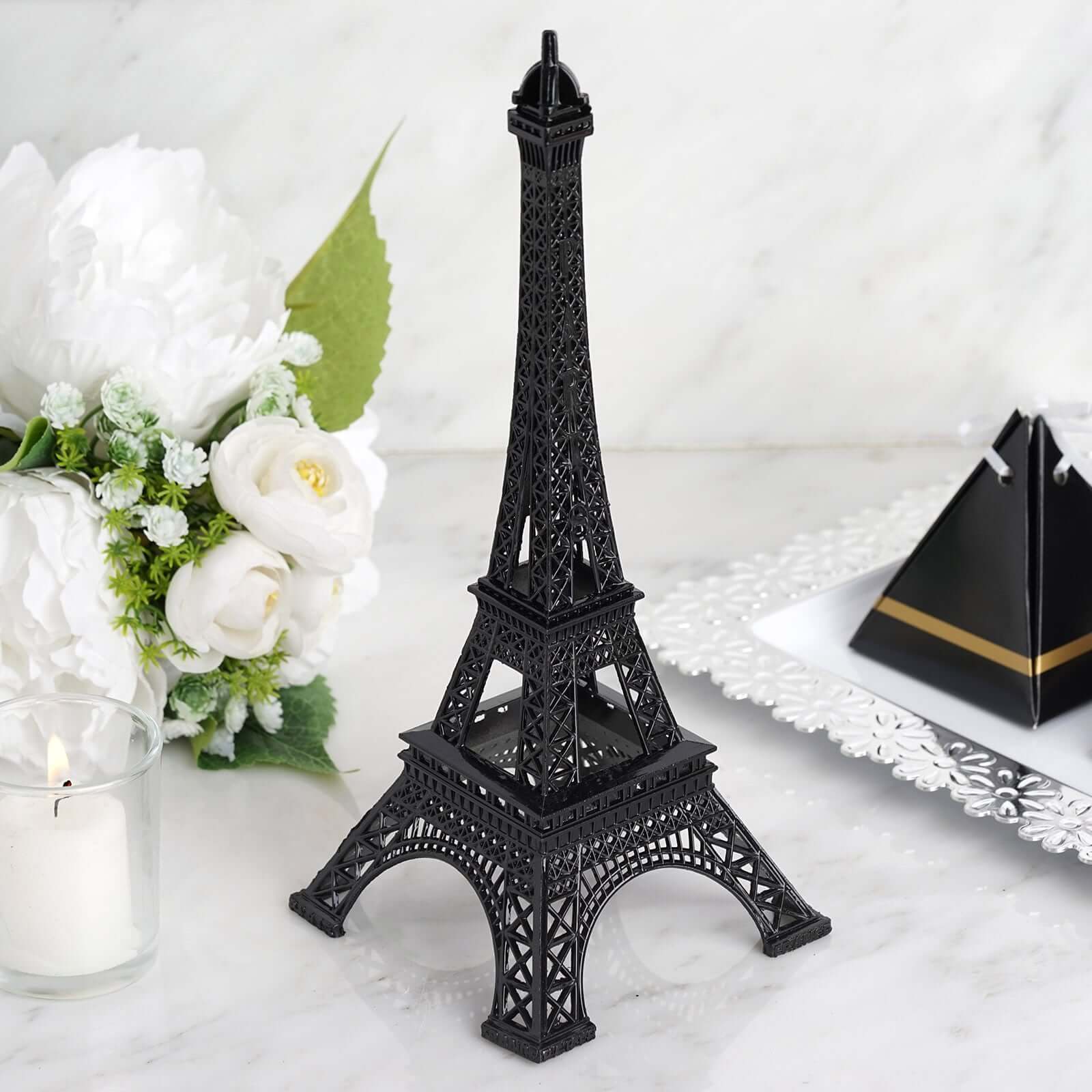 Eiffel Tower Table Centerpiece Metal Black - Stylish Decorative Cake Topper for Parties & Gatherings 10"