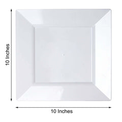 10-Pack Plastic Dinner Plates Glossy White Square with Wide Rim - Sturdy Disposable Party Plates 10"