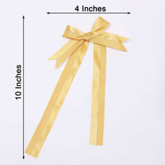 50 Pcs 10" Gold Pre Tied Ribbon Bows, Satin Ribbon With Gold Foil Lining For Gift Basket and Party Favors Decor