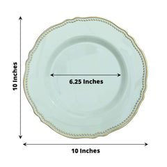 10-Pack Plastic 10" Dinner Plates in Jade with Gold Scalloped Rim - Disposable Large Party Plates