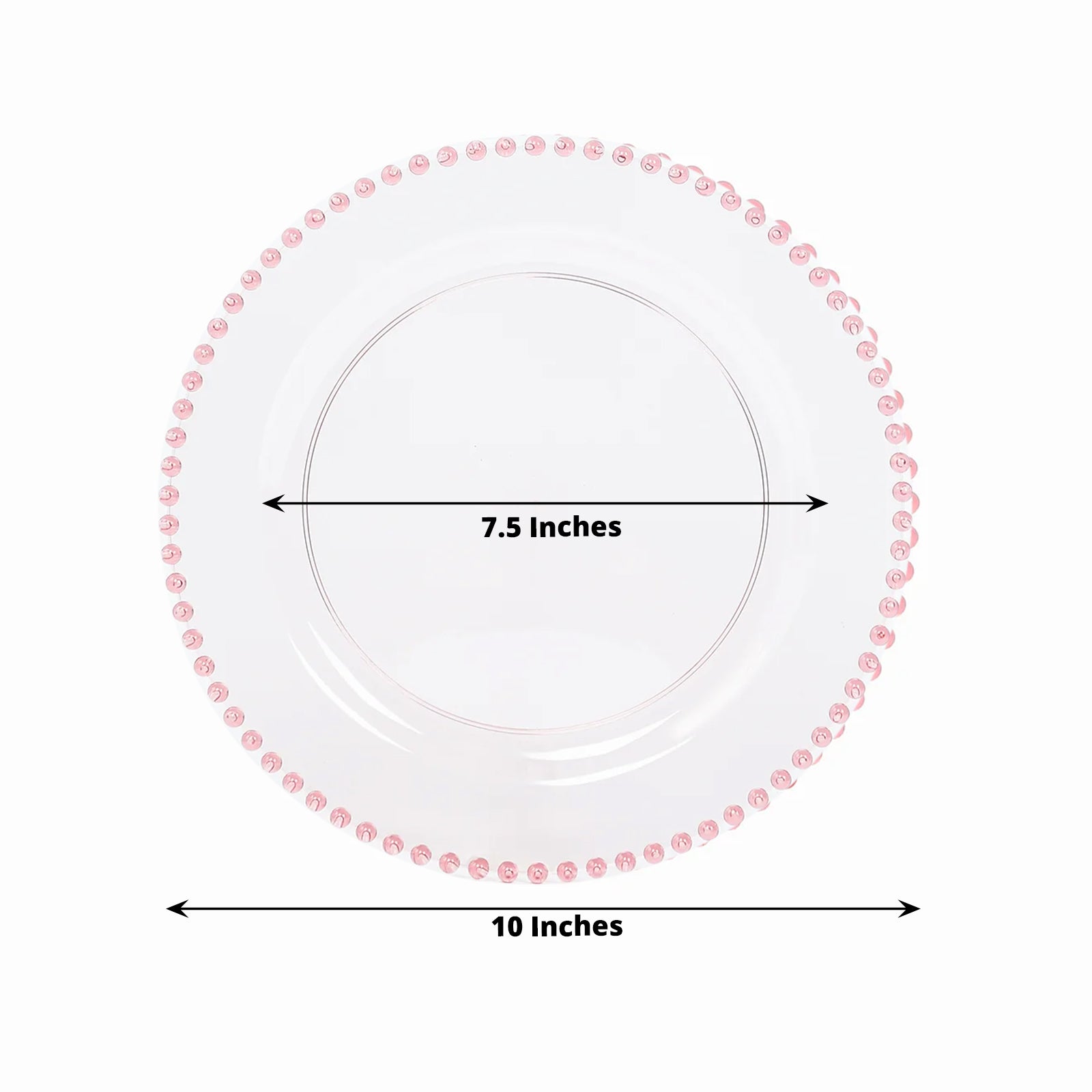 10-Pack Plastic 10" Round Dinner Plates in Transparent Blush with Beaded Rim - Disposable Party Plates for Banquets & Festive Occasions