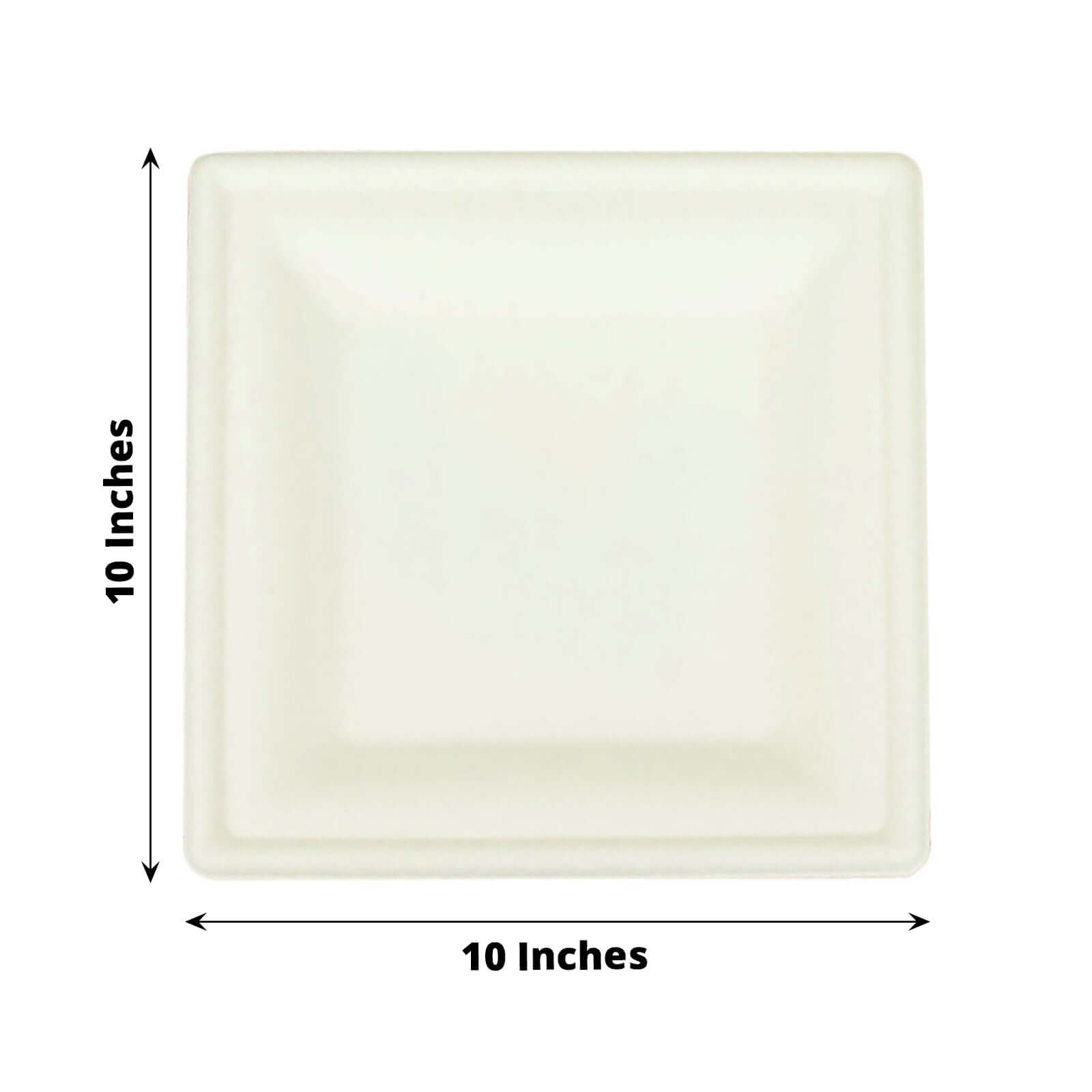 50-Pack Bagasse 10" Square Dinner Plates in White with Wide Rim - Eco Friendly Biodegradable Sugarcane Party Plates for Events