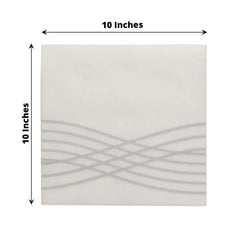 20 Pack Linen-Like Paper 5"x5" Napkins White - Silver Foil Wave Design Airlaid Cocktail Napkins