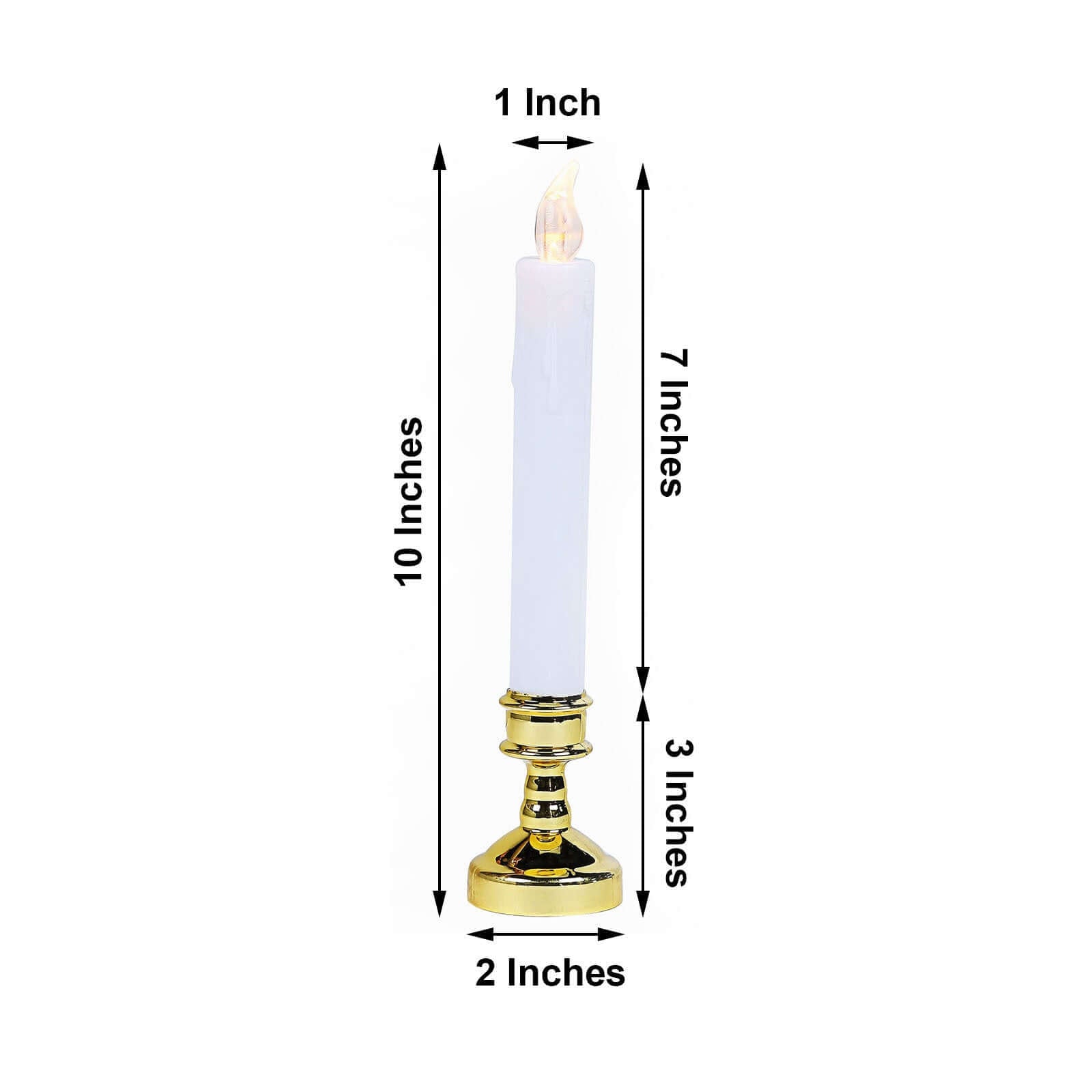 Set of 6 LED Window Candles Flickering White - Battery Operated Taper Candles with Gold Holders 10"