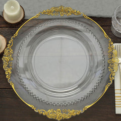 10-Pack Plastic 10" Round Dinner Plates in Clear with Beaded Rim - Disposable Party Plates for Banquets & Festive Occasions