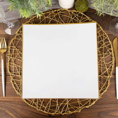 10-Pack Plastic 10" Square Dinner Plates in White Concave Style with Gold Rim - Modern Disposable Party Plates for Weddings & Special Events