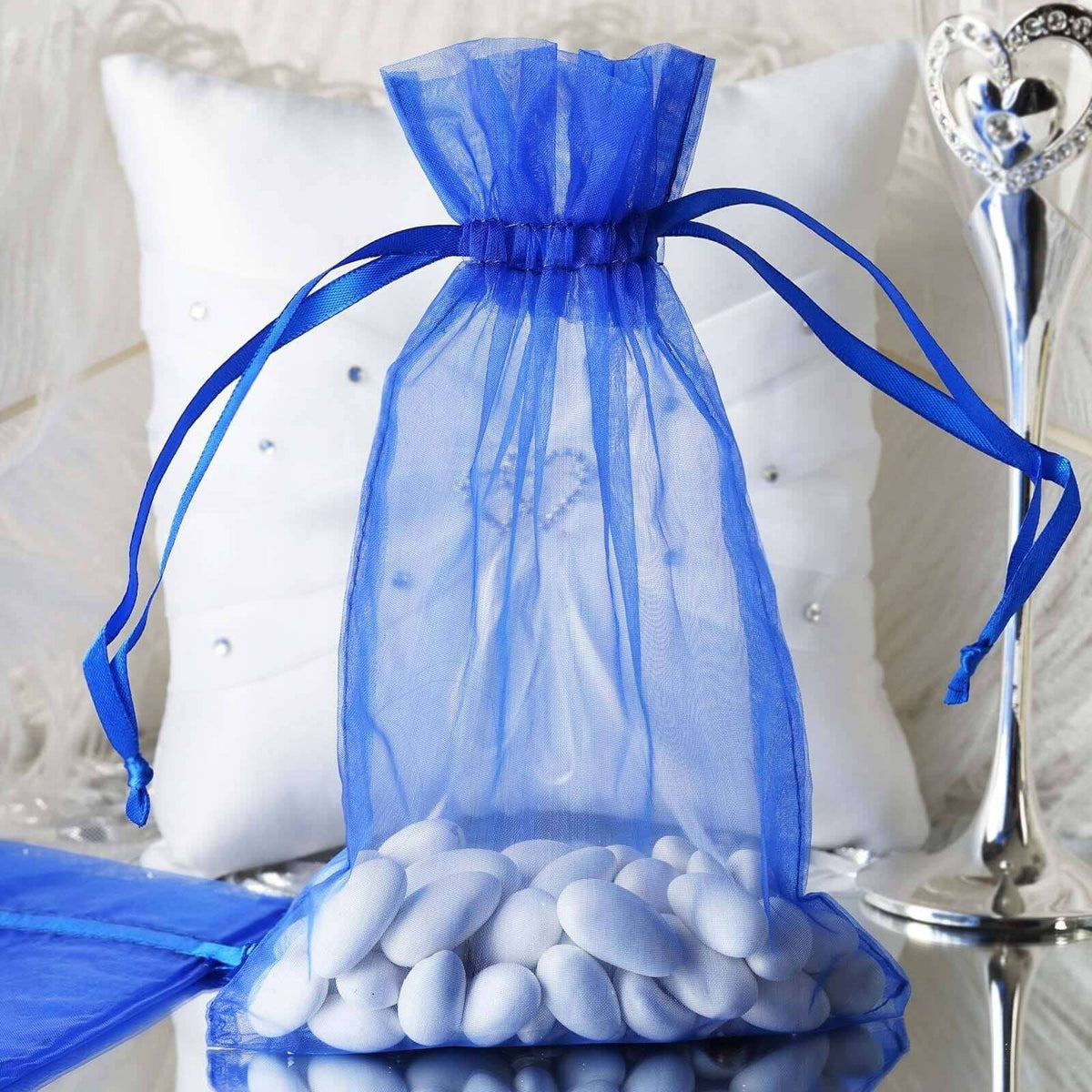 10 Pack 6"x9" Royal Blue Organza Drawstring Wedding Party Favor Bags