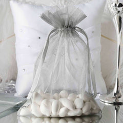 10 Pack 6"x9" Silver Organza Drawstring Wedding Party Favor Gift Bag
