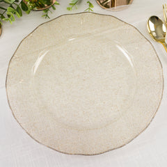10-Pack Plastic 11" Round Dinner Plates in Gold Glitter with Ruffled Rim - Transparent Sturdy Disposable Dinnerware