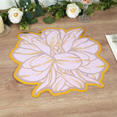 10-Pack Disposable Table Placemats in Lavender with Peony Flower Print & Gold Foil Edges - Lilac 300GSM Floral Cardboard Placemats for Dinner Parties & Gatherings 14"