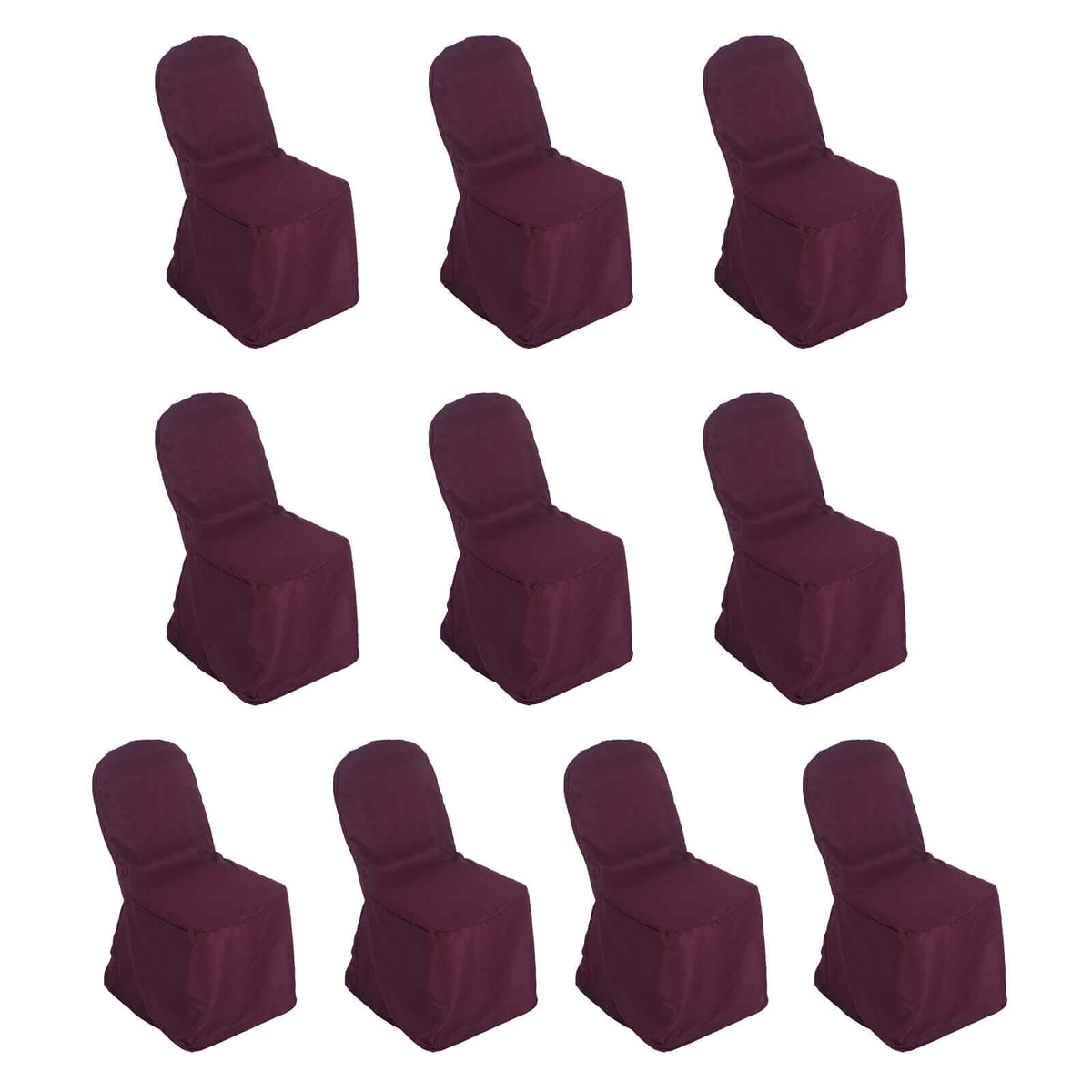 10 Pack Polyester Chair Cover for Banquet Chairs Burgundy - Stain-Resistant Reusable Slip-On Slipcover