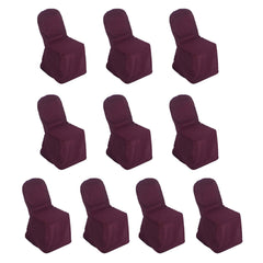 10 Pack Polyester Chair Cover for Banquet Chairs Burgundy - Stain-Resistant Reusable Slip-On Slipcover