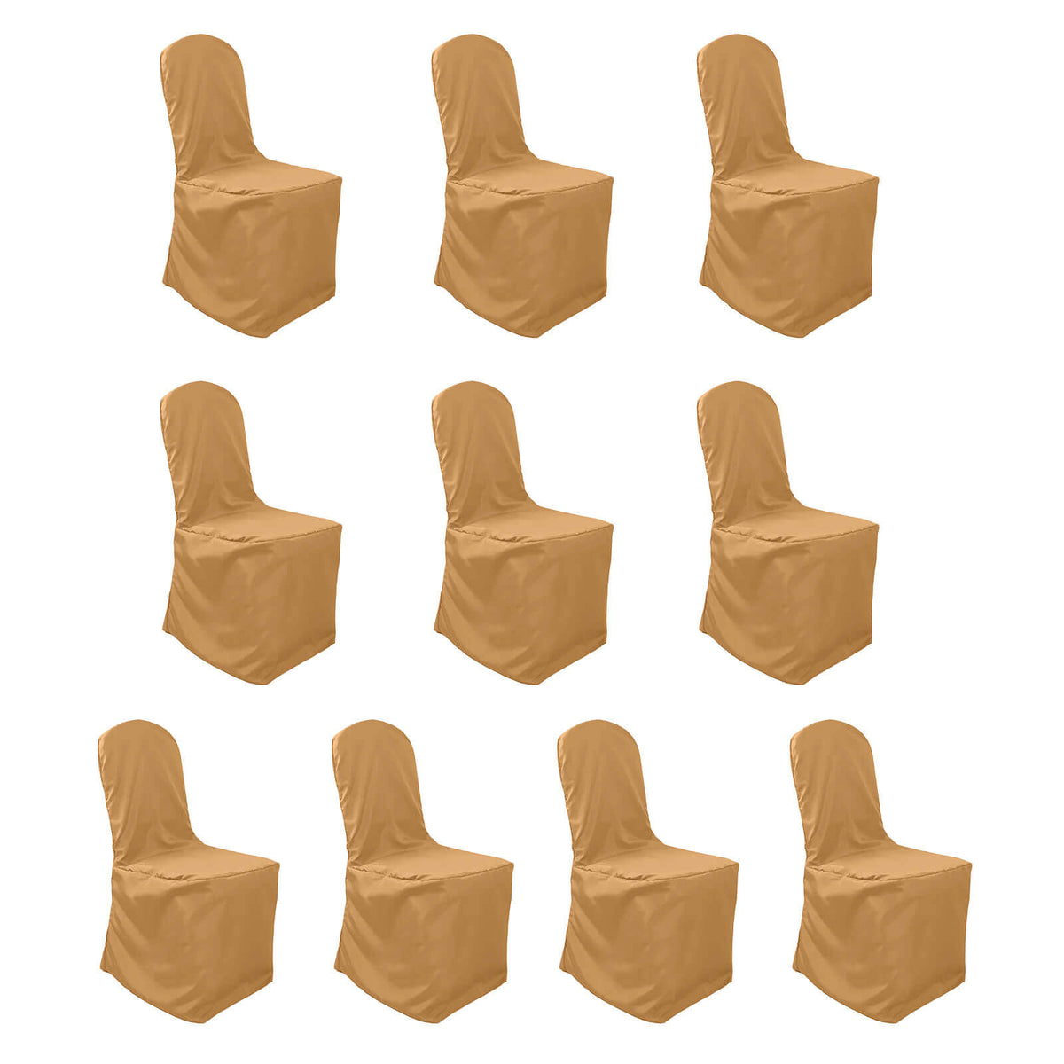 10 Pack Polyester Chair Cover for Banquet Chairs Gold - Stain-Resistant Reusable Slip-On Slipcover