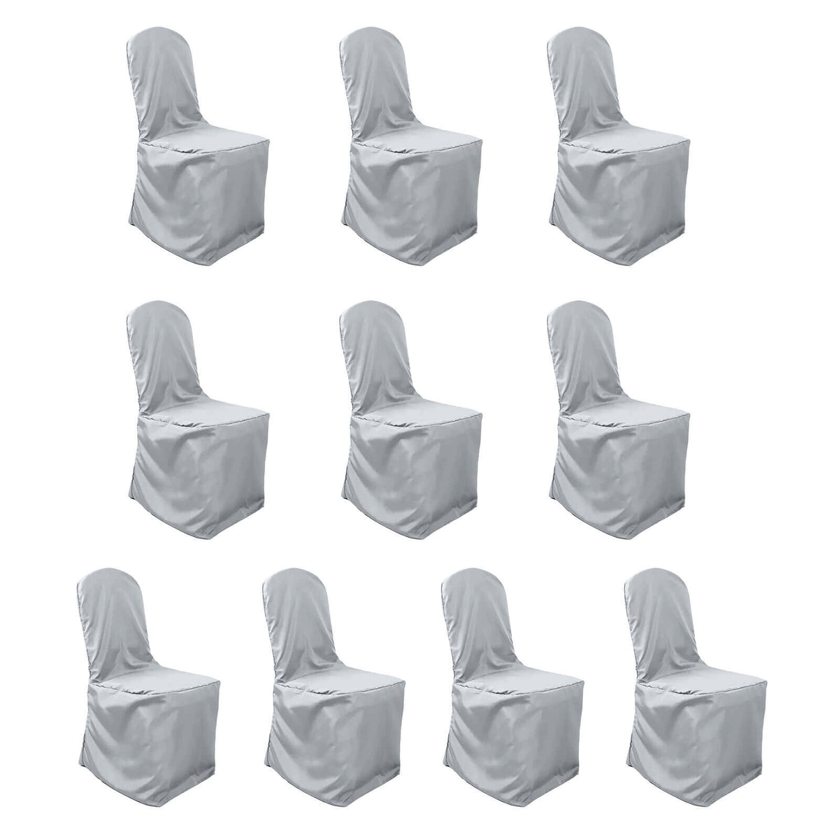 10 Pack Polyester Chair Cover for Banquet Chairs Silver - Stain-Resistant Reusable Slip-On Slipcover