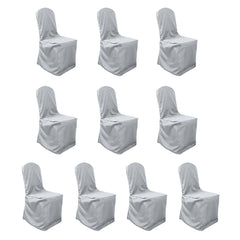 10 Pack Polyester Chair Cover for Banquet Chairs Silver - Stain-Resistant Reusable Slip-On Slipcover