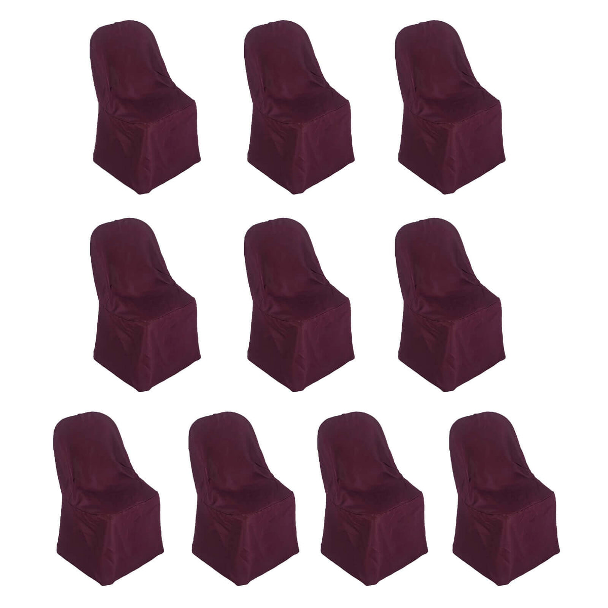 10 Pack Polyester Chair Covers for Folding Chairs Burgundy - Wrinkle-Free Stain-Resistant Slip-On Slipcovers